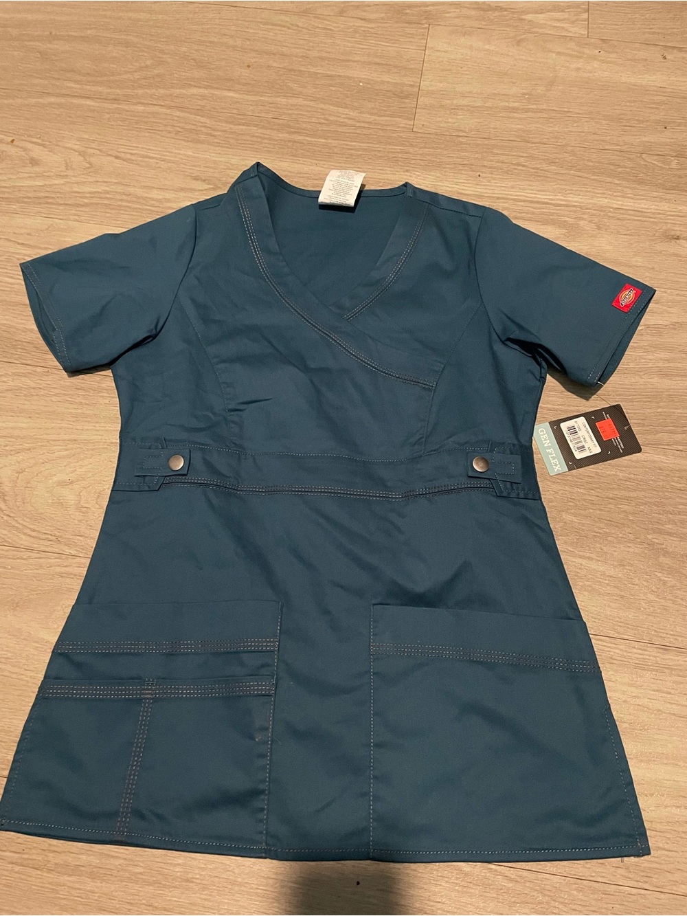 Dickies Kids Wrap Scrub Top in Teal Blue